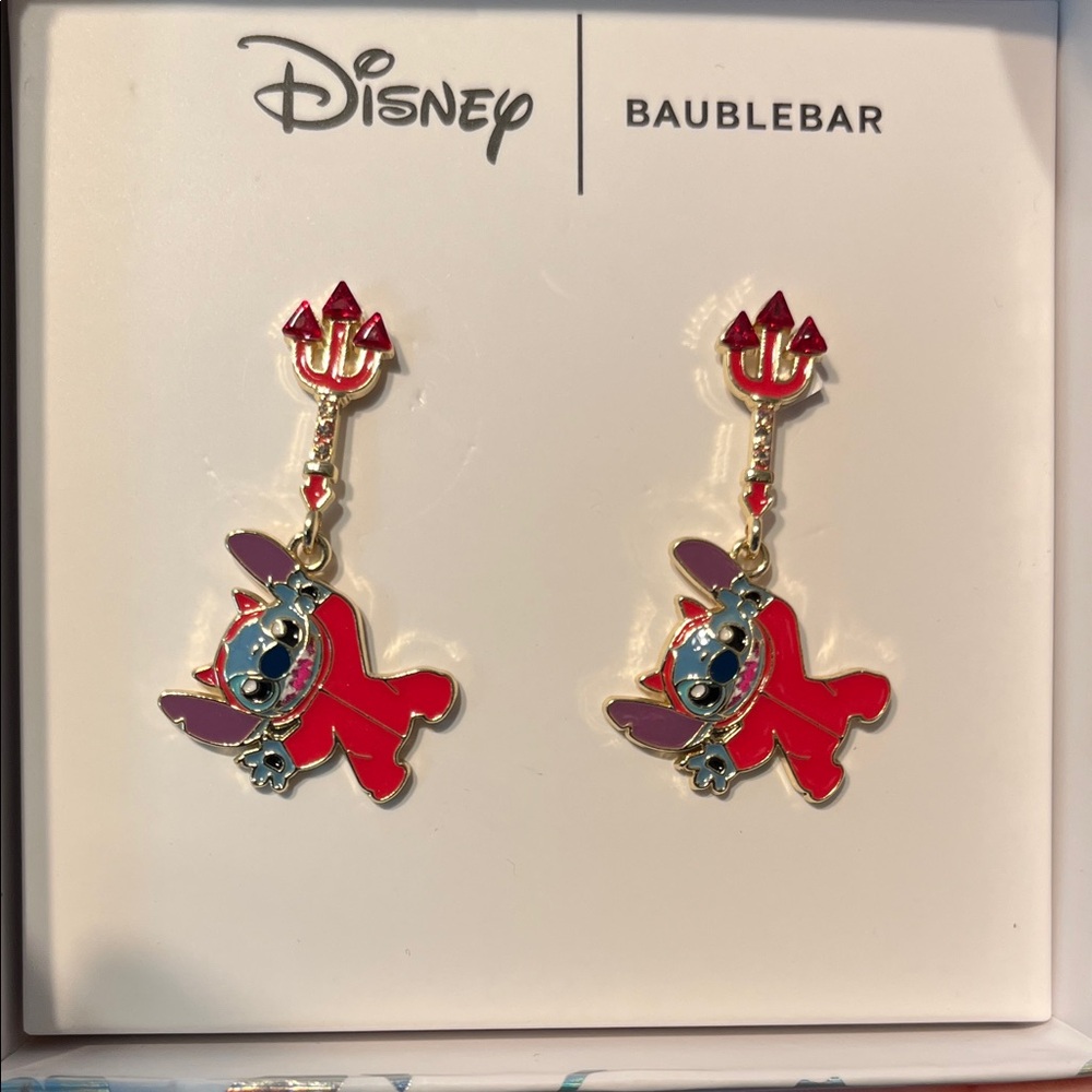NIB Disney BaubleBar Stitch Devil Earrings in Red and Blue costume
